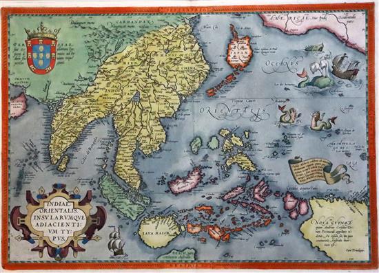 Abraham Ortelius Map of Indiae Orientalis Insulumquae, n.d. (1570 or later), Theatrum Orbis Terrarum Latin edition 14 x 20.25in.